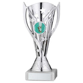 SILVER/BLUE PLASTIC 'FLASH' CUP ASSEMBLED ON MARBLE (1in CEN) - 7in